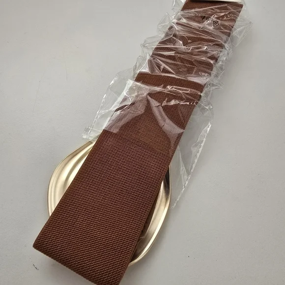 NEW Brown Stone Paved Abstract Golden Oval Buckle Elastic Belt - Picture 9 of 9